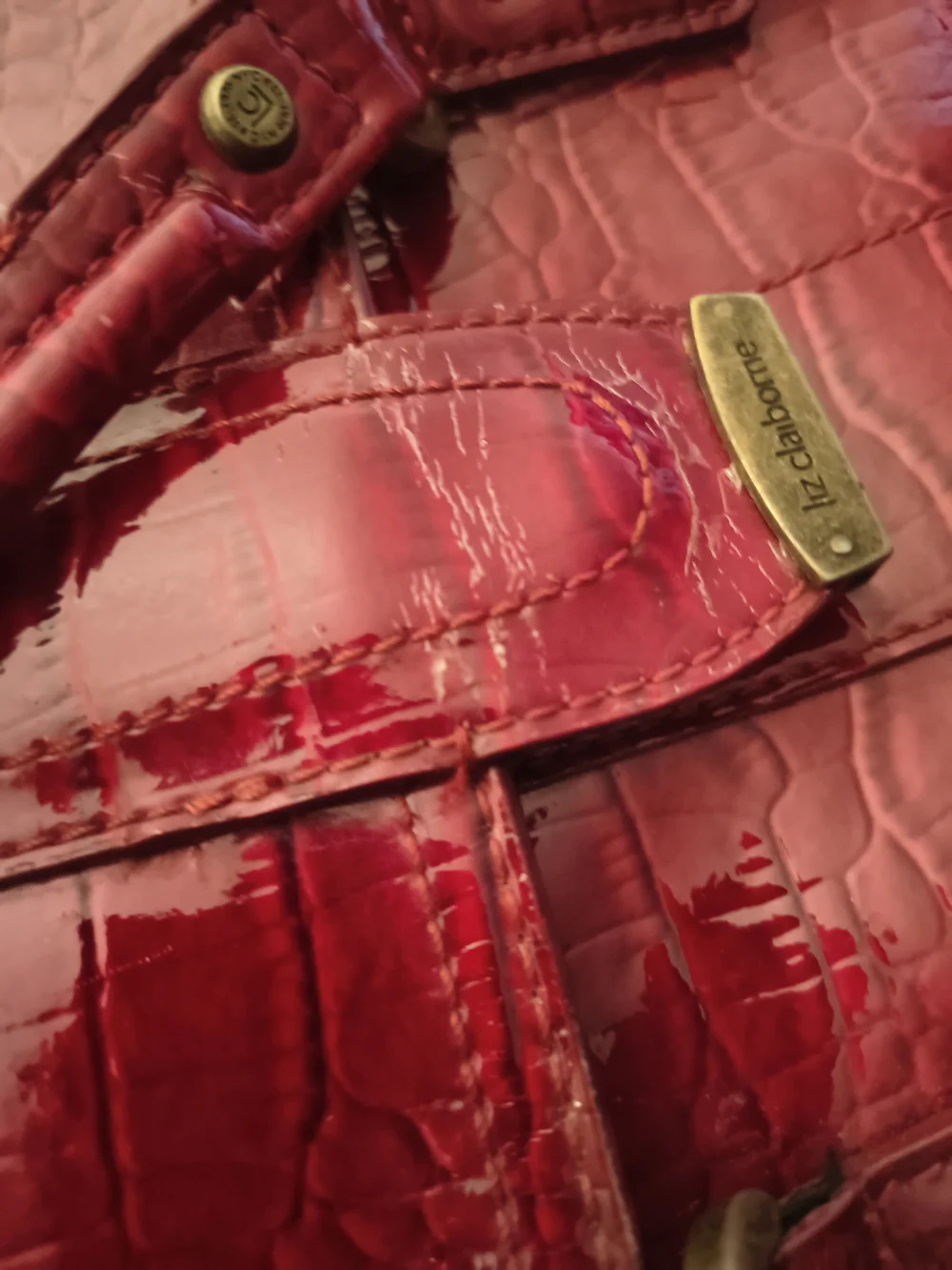 Liz Claiborne Maroon Croc-Embossed Patent Leather Satchel